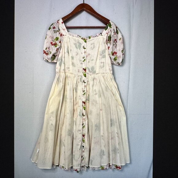 JESSAKAE Orchard Cherry Blossom Cream Short Puff Sleeve Midi Dress Plus XXL - Picture 13 of 16
